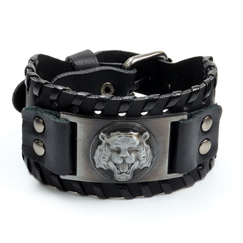 HNSP Wolf Rune Wrap Viking Leather Bracelet For Men Vintage Wide Bracelet Male  Accessory