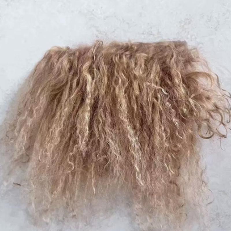 Mongolei Fell Schaffell Wolle Extensions Haarsträhne Lockige Textur Lockige Haarverlängerungen Strapazierfähig Lammfell Fell Puppe Spielzeug Zubehör