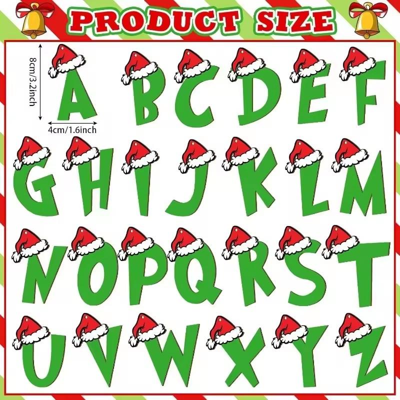 Green Elf Style 26 Letters Christmas Tree Hanging Ornaments DIY Craft Gift Tag Merry Christmas Decoration for Home 2026 New Year