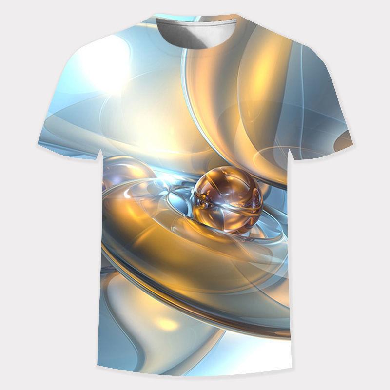 Summer New 3D Gold Digital Harajuku Print Short Sleeve Round Neck Men's Casual Personality Hip Hop Street T-shirt Tops