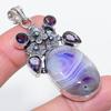Dabīgs violets mežģīņu ahāts, ametists 925 proves sudraba kulons 2,32" i9R97