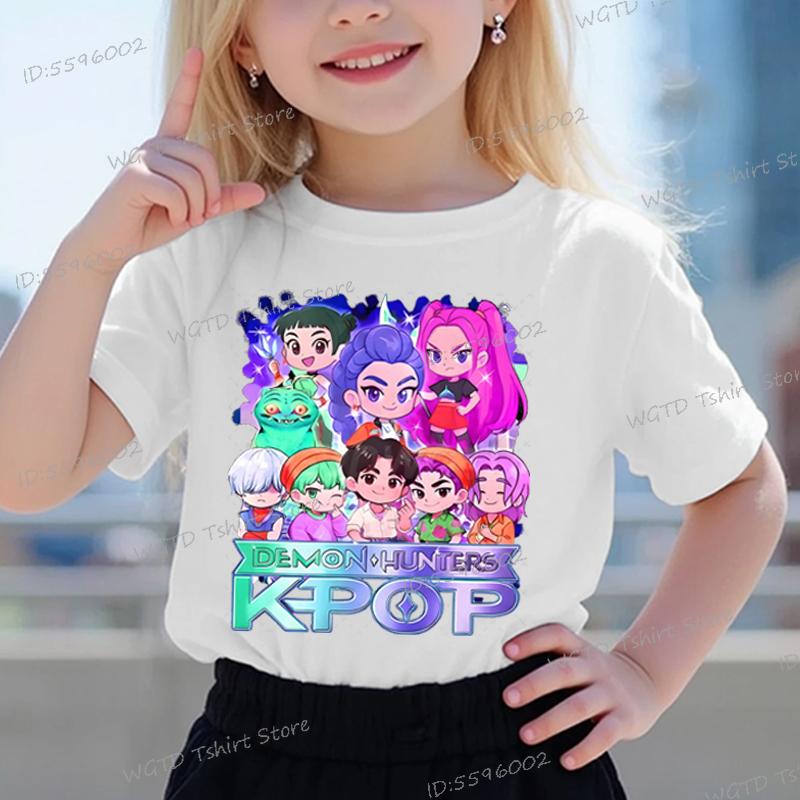 Soft Cotton Baby Girls Boys T Shirt KPop Demon Hunters Cartoon Cool Kids Tee Harajuku Toddler Girl Clothes Cotton Summer Tops