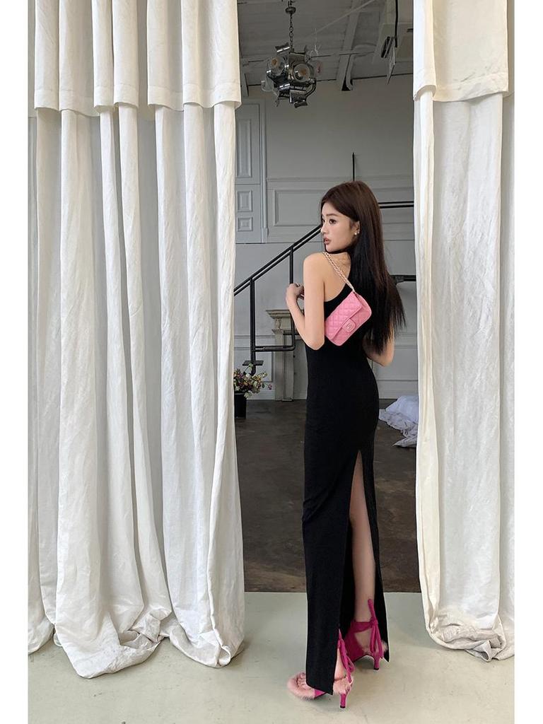 2026 Spring/Summer High-Neck Sleeveless Slim Fit Elegant Back Slit Maxi Dress for Women