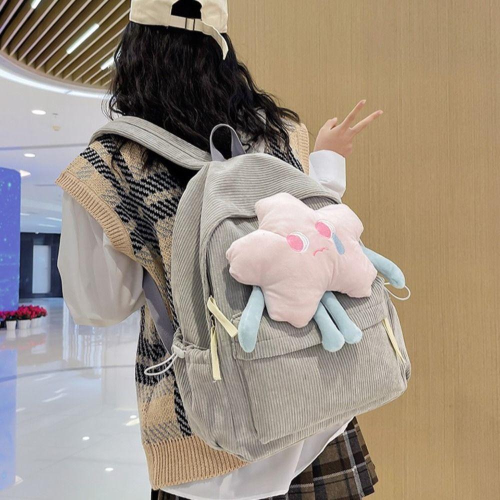 Plush Doll Corduroy Shoulders Bag Creative Student Schoolbag Sweet Plush Star Backpack  School