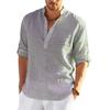Large Size Men's Spring and Summer Buttoned Top Long Sleeve T-Shirt Solid Loose Fit Linen Shirt