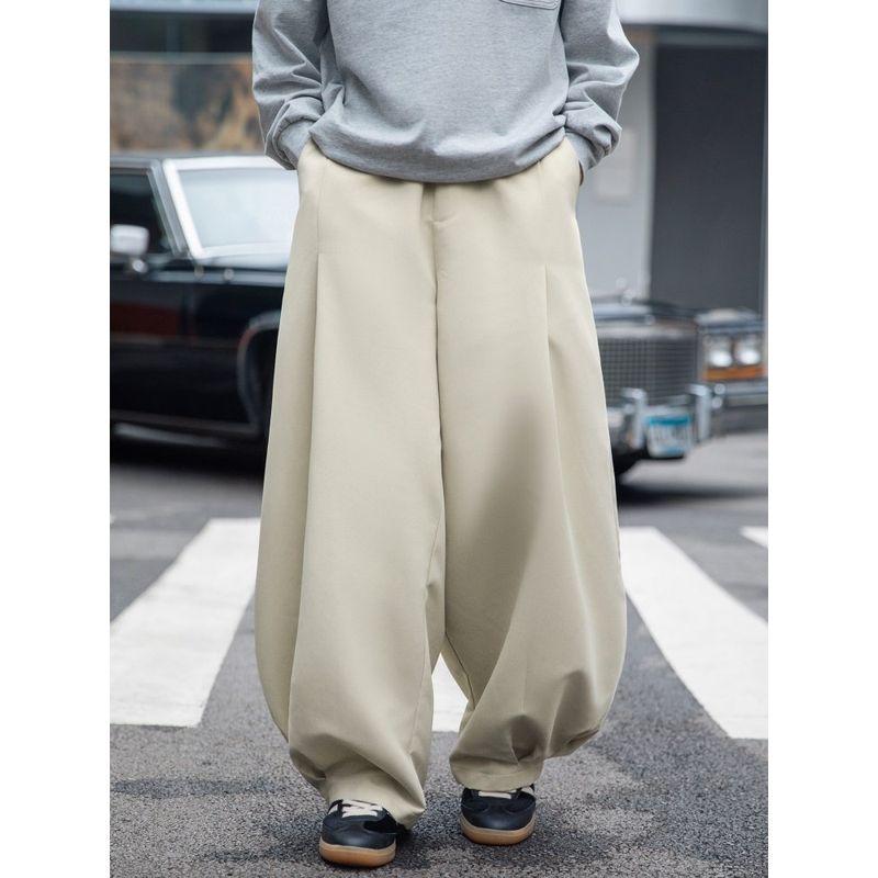 Wassup Retro Heavyweight Drapey Black Wide-Leg Scimitar Pants Unisex American Style Trendy Straight Loose Casual Long Pants
