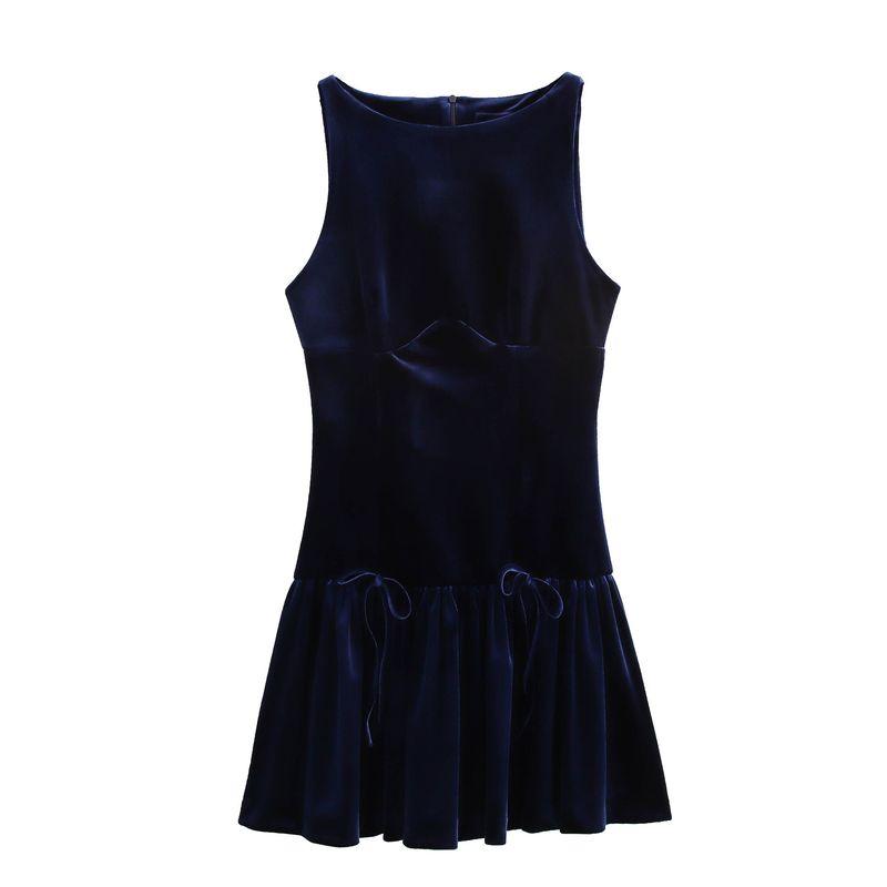 Zbza Autumn New Women's Clothing Fashion Style French Design Bowknot Decoration Velvet Dress 9388072