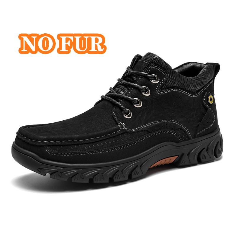Fashion Non-Slip Men's Winter Boots Luxury Genuine Leather Warm Fur Ankle Boots Outdoor Male Motorcycle Boots Lace Up Men Casual Shoes