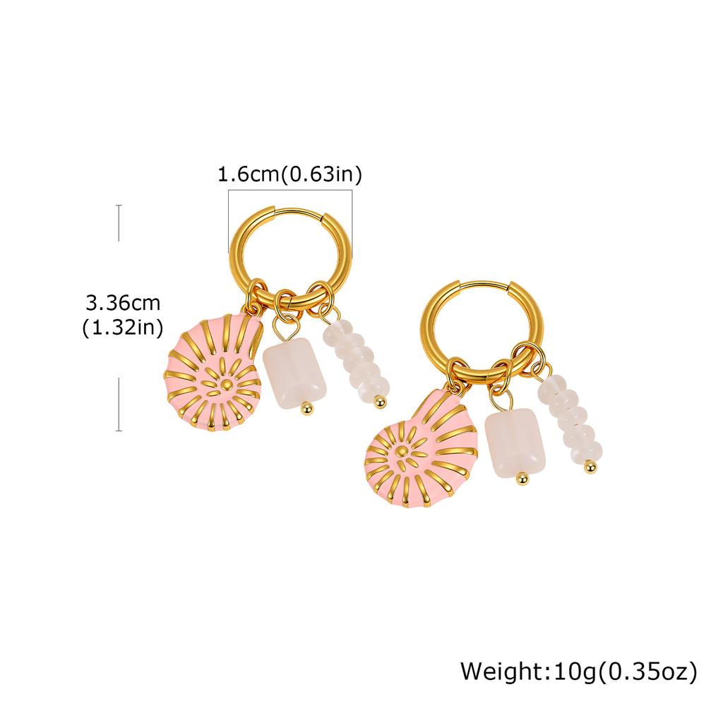 Ocean Series Conch Shell Starfish Fish Pendant Earrings for Women Natural Stone Charms Stainless Steel Waterproof Jewelry
