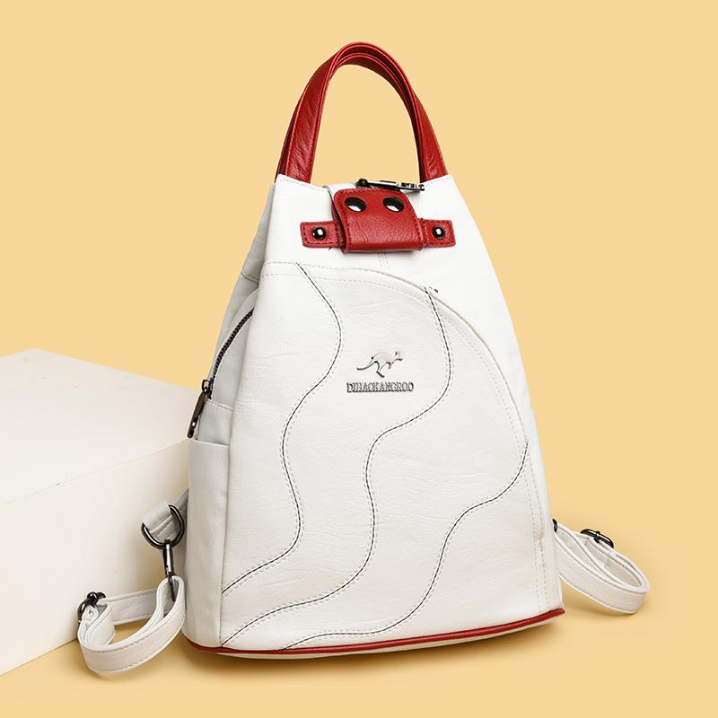 High Quality Patchwork Soft Leather Backpack Fashion School Bags For Girls Multifunctional Bags Ladies Backpacks Sac a Main