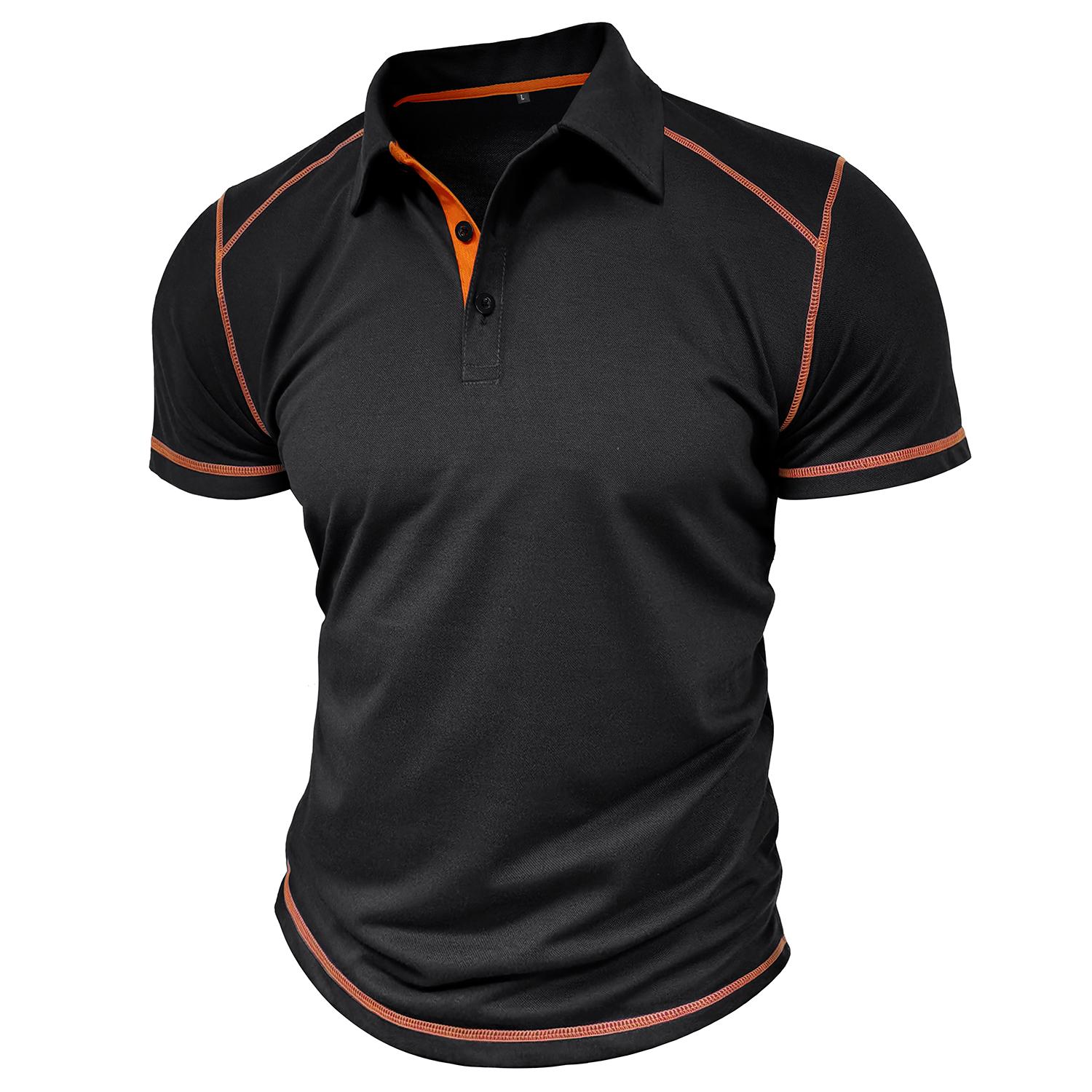 

Мужская футболка-поло, хлопковая рубашка с короткими рукавами и цветными блоками, приталенные рубашки, пуловеры на пуговицах с отложным воротником, весна-лето, повседневная одежда S чёрный