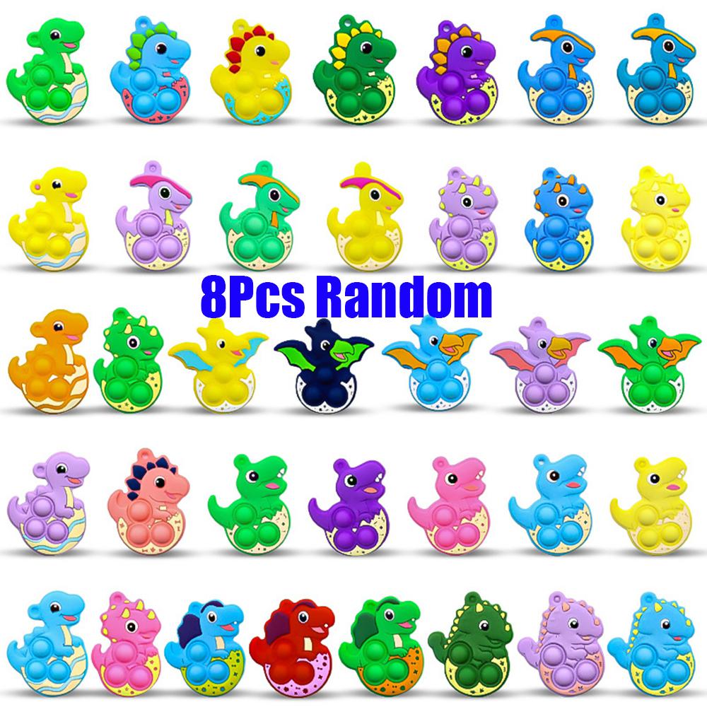 36Pcs Dinosaur Pop Fidget Toys Colorful Random Keychain Sensory Toys Basket Stuffers Fill Easter Birthday Party Favors Prizes