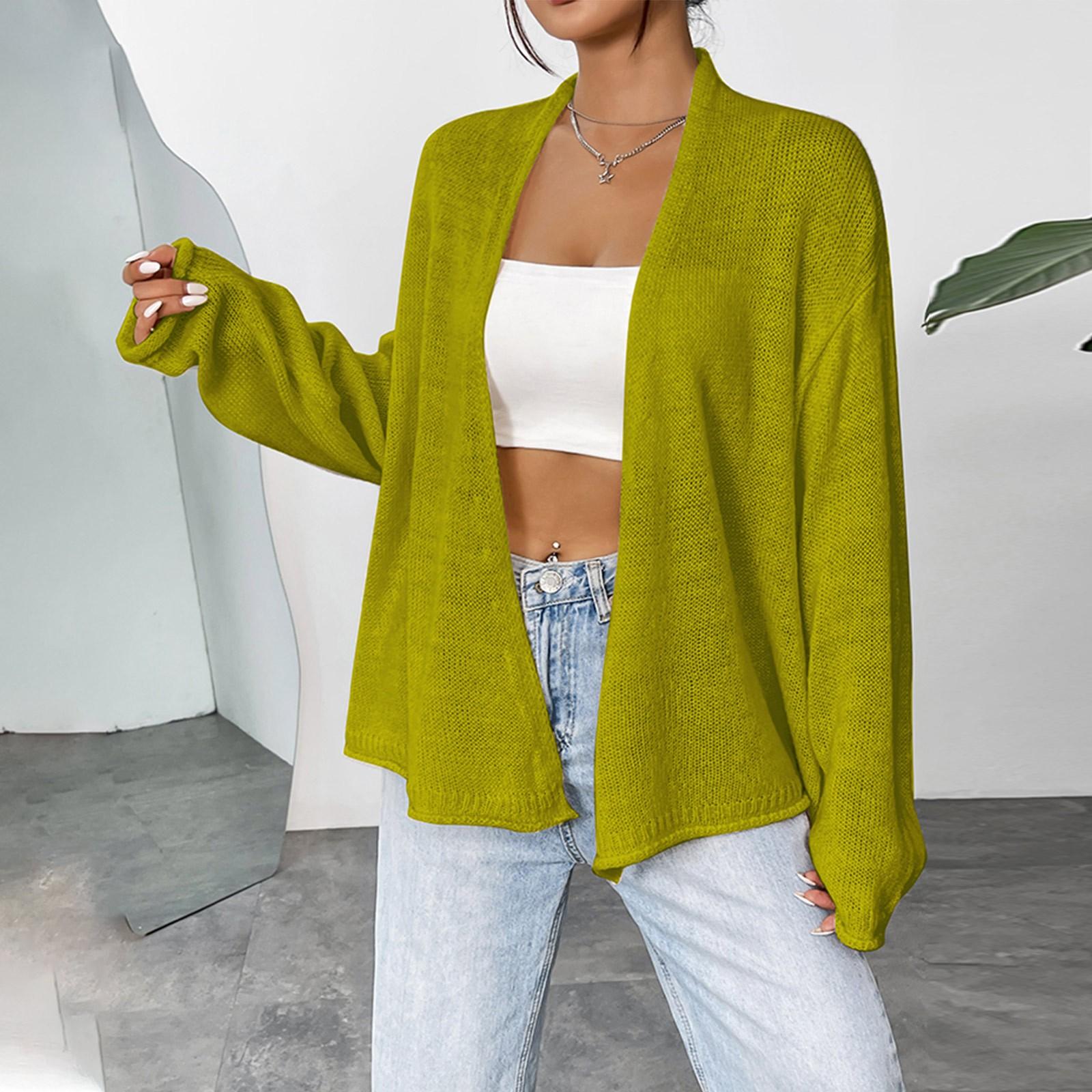

Женская модная свободная тонкая вязаная куртка-кардиган, осенняя однотонная повседневная верхняя одежда, кардиган XL зелёный