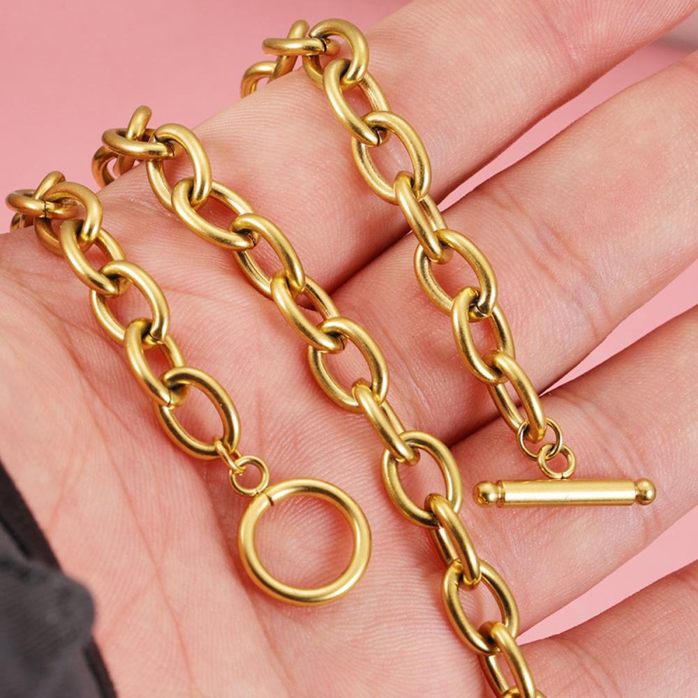 18K Vergoldete Chunky Halskette für Damen Titan Silberne Schließe Chunky Toggle Halskette Statement T-Bar Schließe Goldene Punk Halsketten