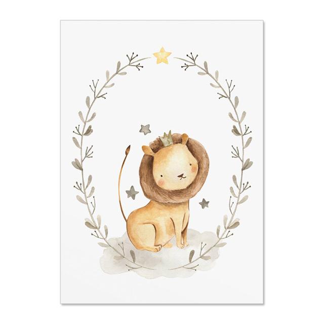 Cartoon Cute Animal Lion Giraffe Elephant Wall Art Canvas Painting Nursery Posters And Prints Wall Pictures Baby Kids Room Décor No Frame