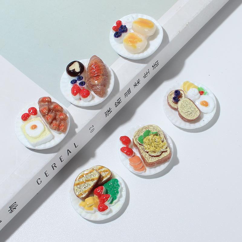 6PCS Magnetic Refrigerator Stickers Simulation Food Finished Snack Plate Resin Small Plate Small Kitchen Homemade Diy Decoration