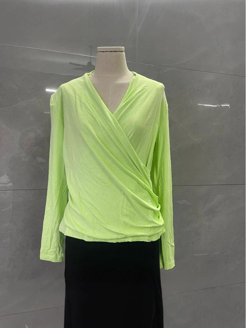 

Трендовая футболка с V-образным вырезом, приталенная, с драпировкой и длинным рукавом для осени/зимы XXL for ~135 lbs