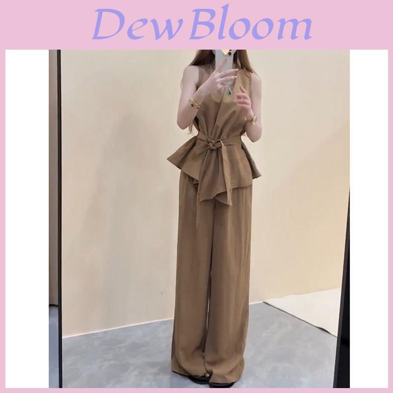 Urban Style Sleeveless Cropped Top High Waist Wide Leg Pants Summer Suit For Women