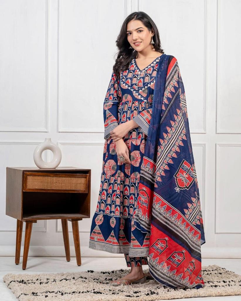 Indian Pakistani Designer Angrakha Style Kurti Pant Dupatta Set Party Wear Bollywood Salwar Suit
