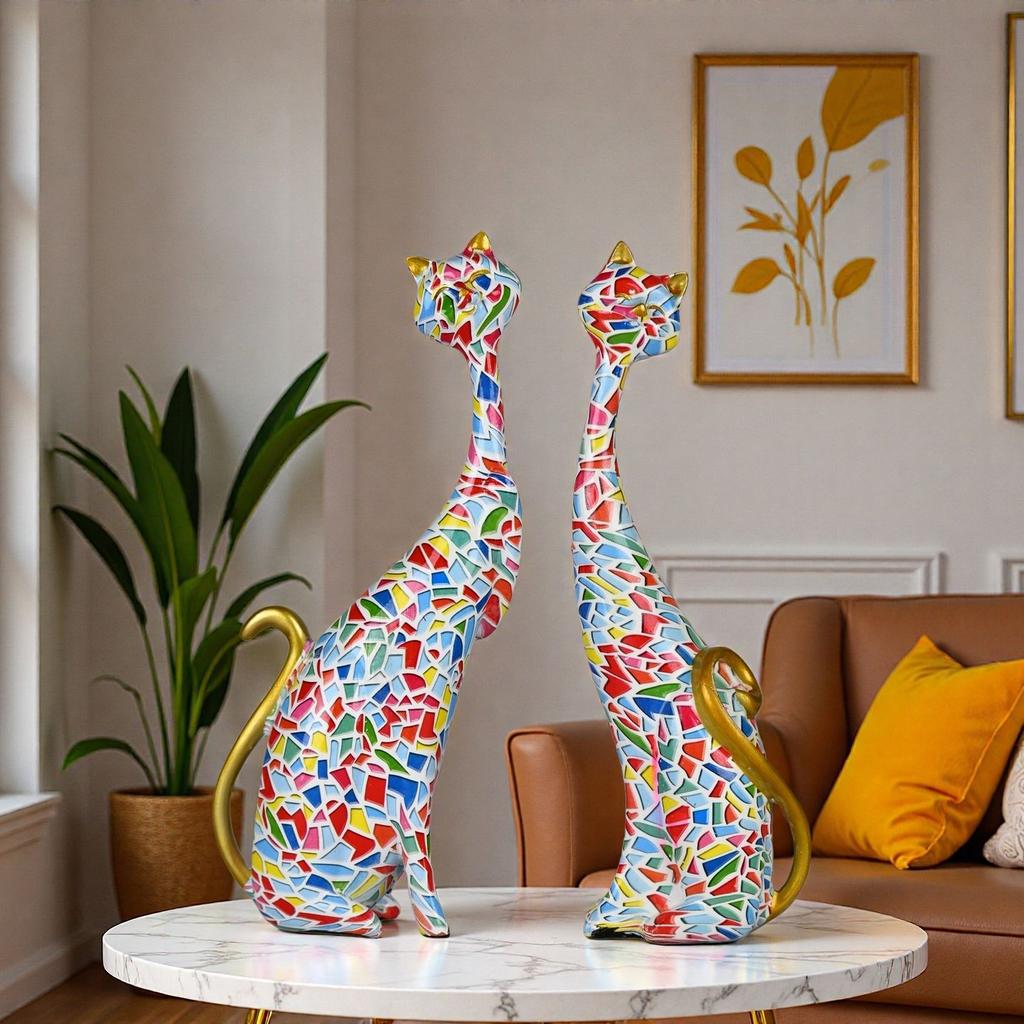 European creative abstract oil painting cat decoration festive gifts resin handicrafts bedroom desktop entrance cat ornament