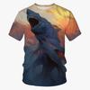 Summer Round Neck Deep Sea Whale Pattern 3D Print Top Fashionable Casual Short Sleeved Men's T-shirts