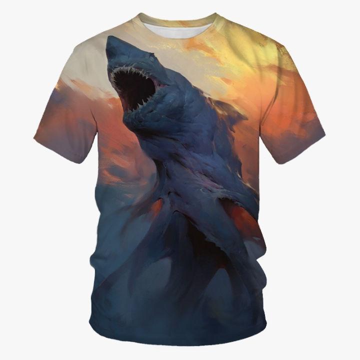 Summer Round Neck Deep Sea Whale Pattern 3D Print Top Fashionable Casual Short Sleeved Men's T-shirts