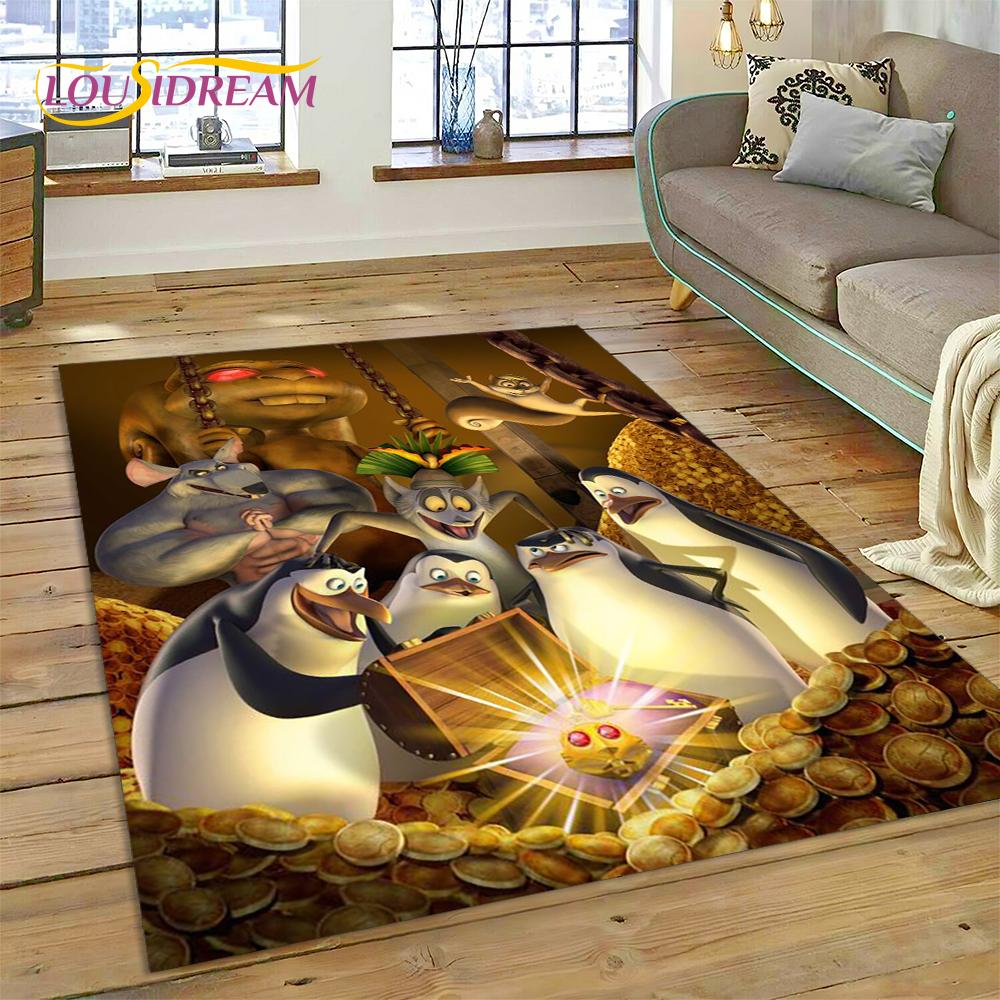 Cute Penguins of Madagascar Cartoon Carpet Rug for Living Room Bedroom Home Sofa Decoration,Kid Area Rug Non-slip Floor Mat Gift