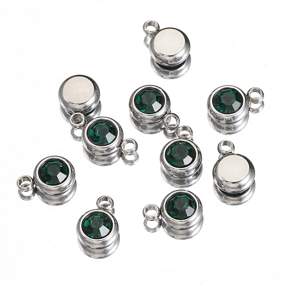 20pcs Stainless Steel Rhinestone Pendants Beads Green Crystal Charms Pendant for Necklace Bracelet Jewelry Making DIY Wholesale