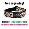 Personalisiertes Hundehalsband Benutzerdefinierte Welpen-Namensschild-ID-Marke Verstellbare Schwarze Schnalle Leopardenmuster Einfache Haustierhalsbänder Leine