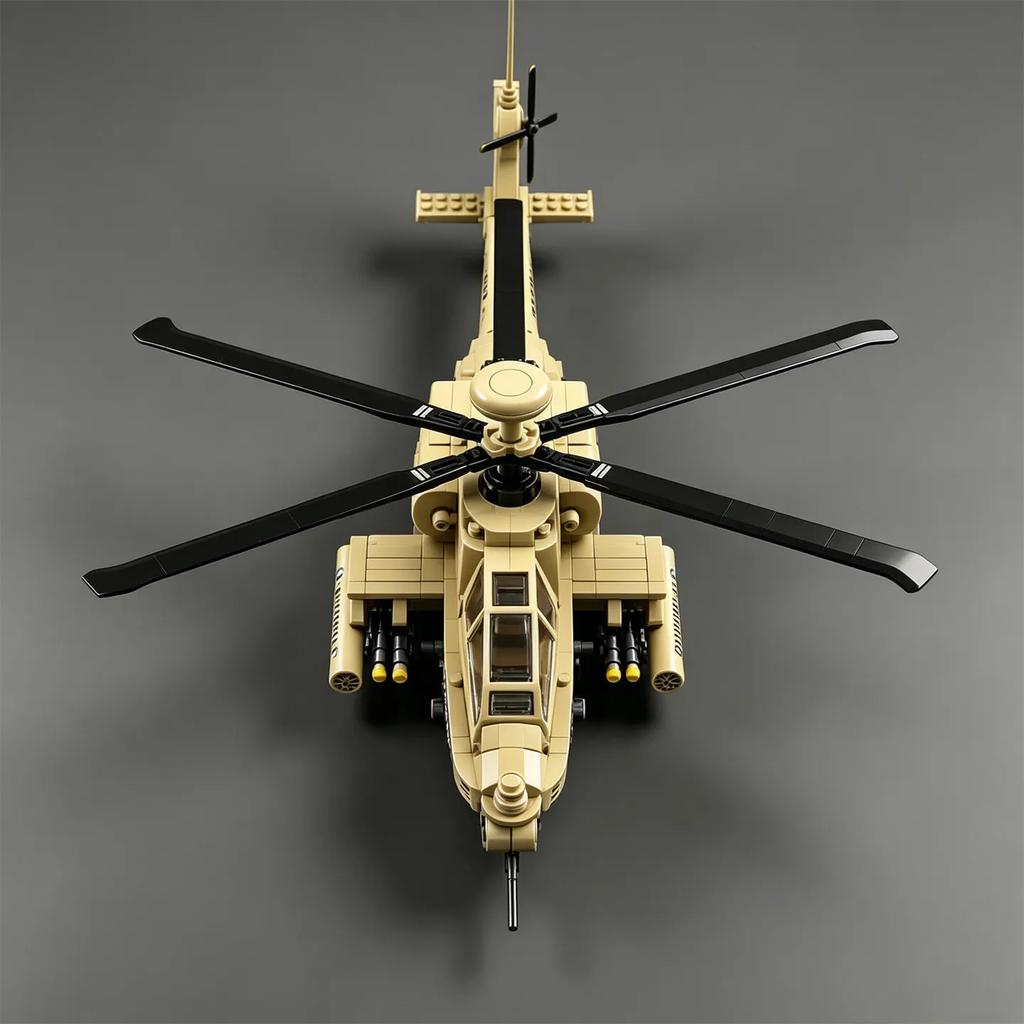 The U.S. Army's Main Tank-Killer Helicopter— Toy MOC Figurine AH-64 Apache Helicopter Gunship Building Blocks Model