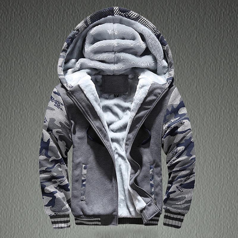 Men's Casual Camo Athletic Thick Warm Fleece-Lined Jacket Slim Fit Long Sleeve Casual Top