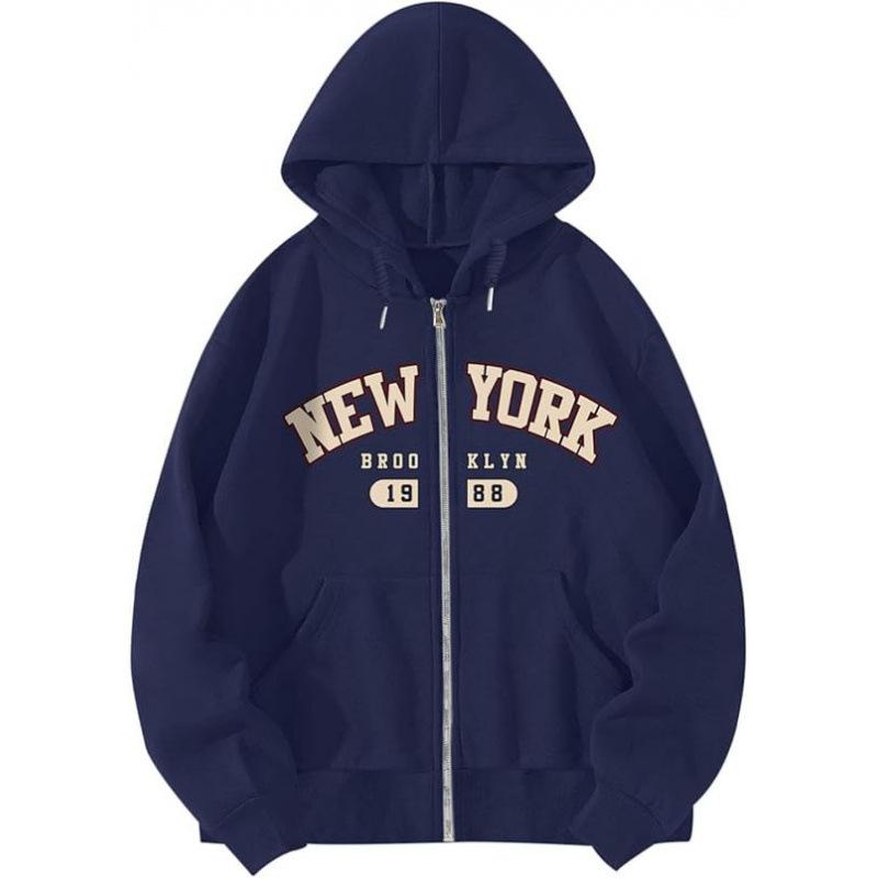 New Fashion Letter Print Zipper Sweater Men's and Women's Autumn and Winter Casual Fleece Hoodie