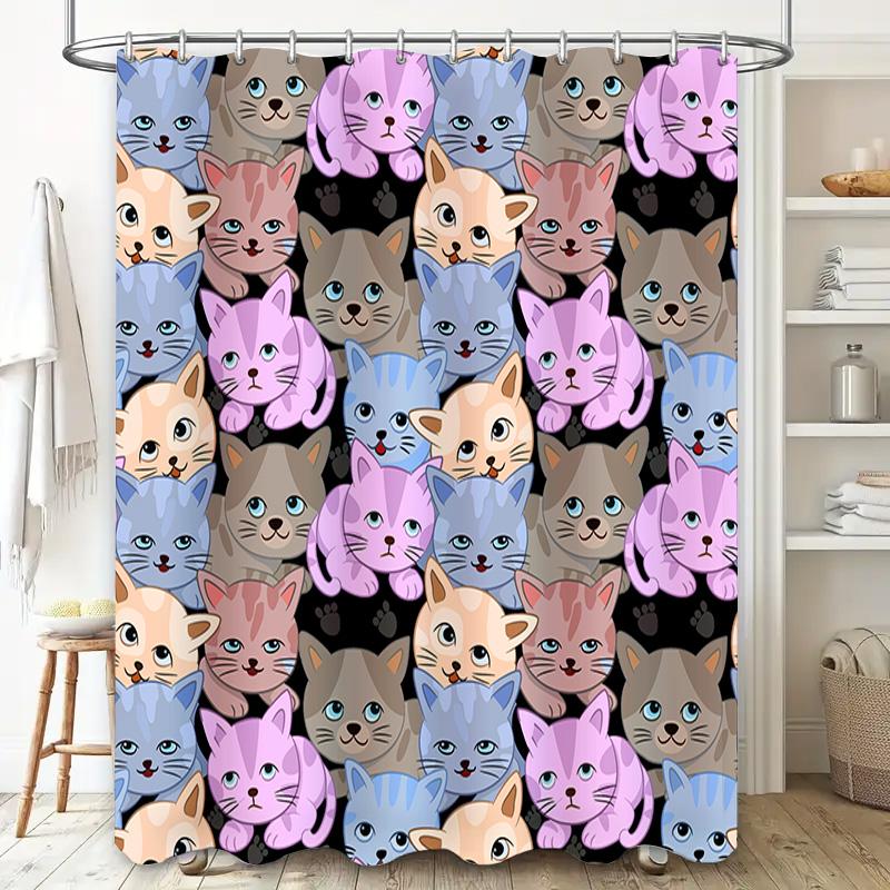 Adorable Cat Pattern Shower Curtain 3D Printed Polyester Fabric Customizable Designs For Bathrooms High-Quality Decorative Item