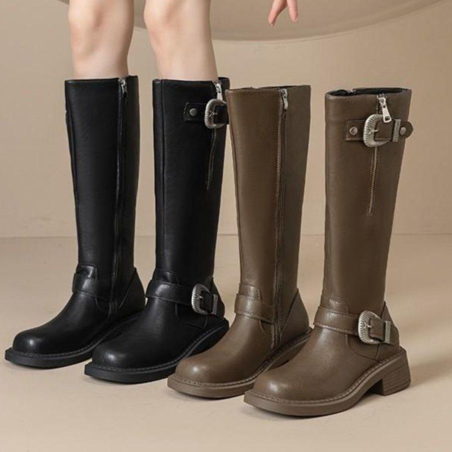 Boots Women's Retro British Style Long Knight Boots 2025 Autumn and Winter New Fashion Belt Buckle High Western Boots