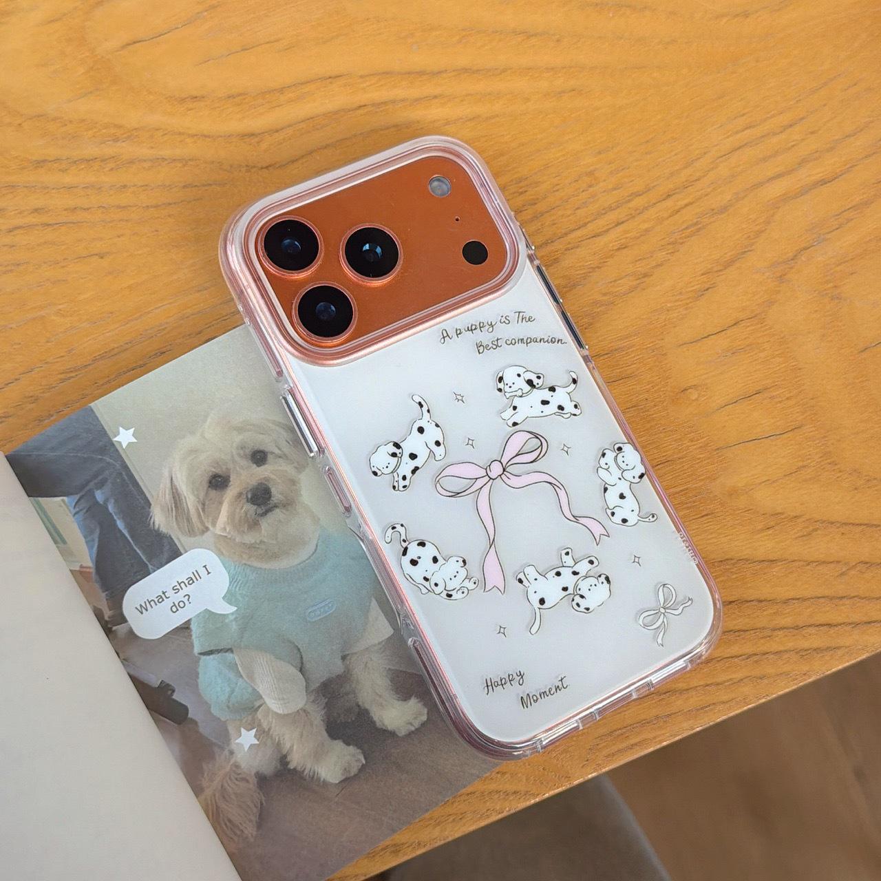 

Spotted Dog Cartoon Bow iPhone 16/17 Pro Max/15/14P Case iPhone 17 Pro Max