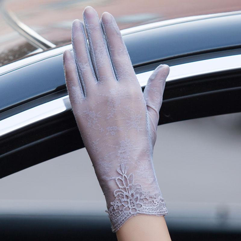 

Женские летние солнцезащитные перчатки из ледяного шелка с кружевом, для сенсорных экранов - короткие, дышащие, противоскользящие, с полными пальцами для вождения