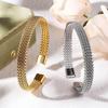 Gold-Plated Titanium Steel Open Cuff Bracelet - European & American Fashion Woven Design