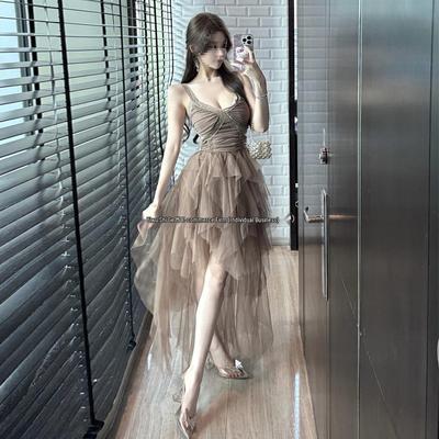 Southeast Asian & Western Irregular Mesh Sling Evening Dress 2025 Design