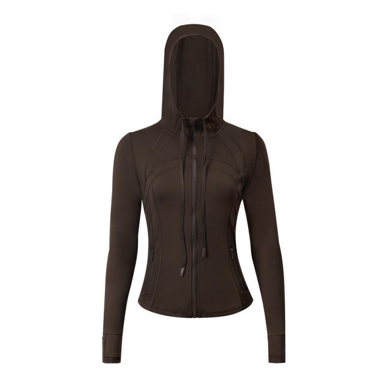 Damen atmungsaktive Kapuzen-Yogajacke Langarm Fitness Top Activewear