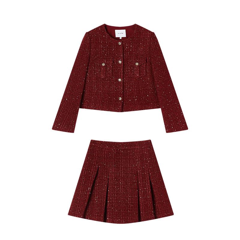 Xiangying Festive Red Tweed Two-Piece Suit