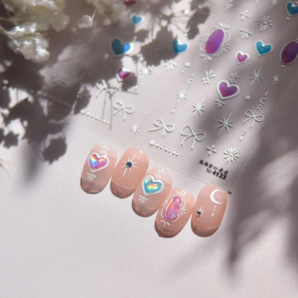 Bohemian Pattern Colorful Love Moon Pearl Crystal Rhinestone 5D Nail Art Sticker Self Adhesive Decoration Manicure Decal