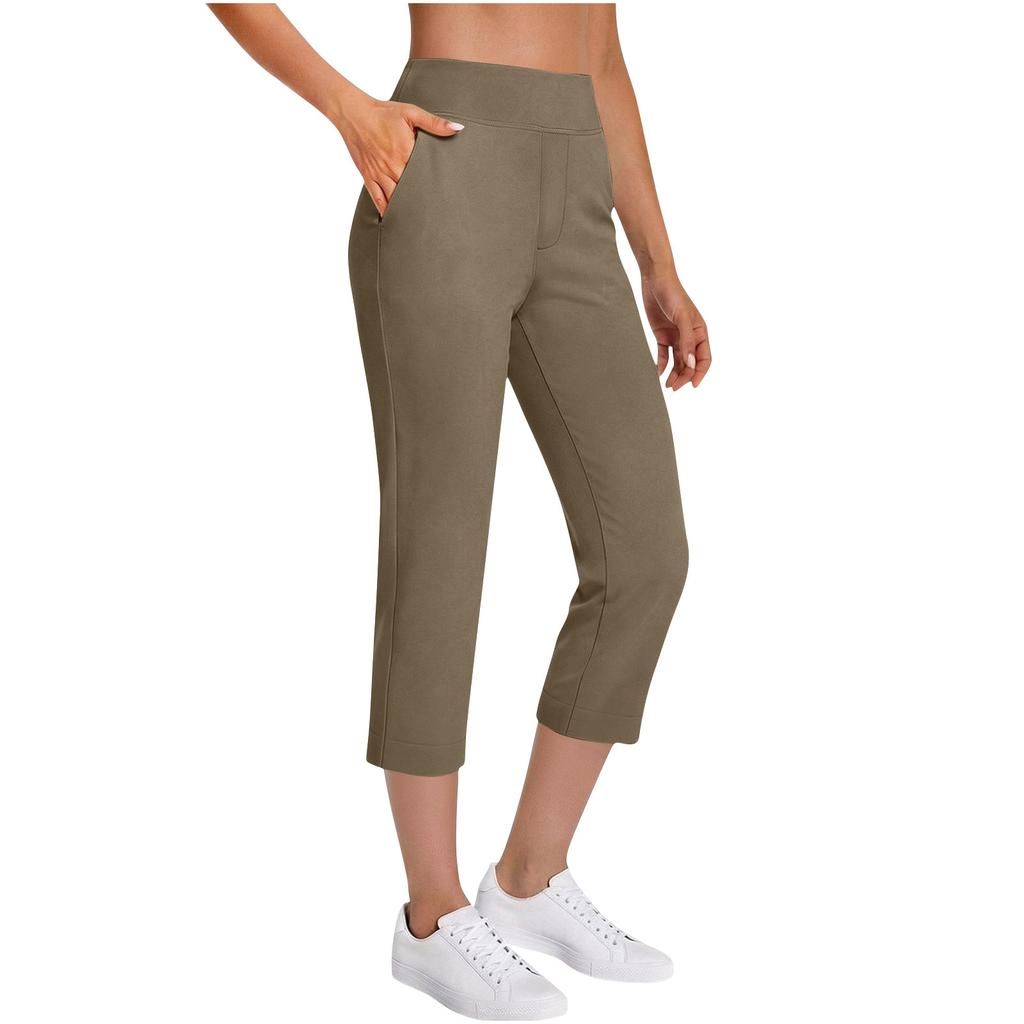 Women's Casual Fashion High-Waisted Cropped Pants With Pockets