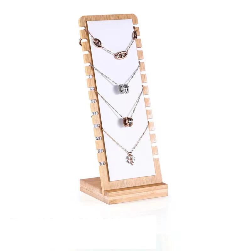 New Solid Bamboo Wood Jewelry Display Stand Necklace Showcase Holder Pendant Long Chain Handing Organizer Holder For Necklaces