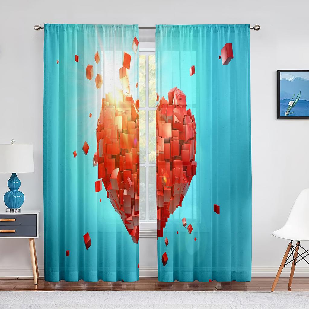 Heißes Pink Liebesherzen Transparenter Voile Vorhang Mädchen Prinzessin Niedlich Modern Minimalistisch Tüll Vorhänge für Wohnzimmer Schlafzimmer Küche