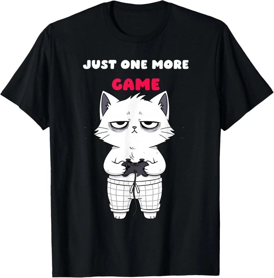 Just One More Game tee– Funny Gamer Cat T-Shirt L