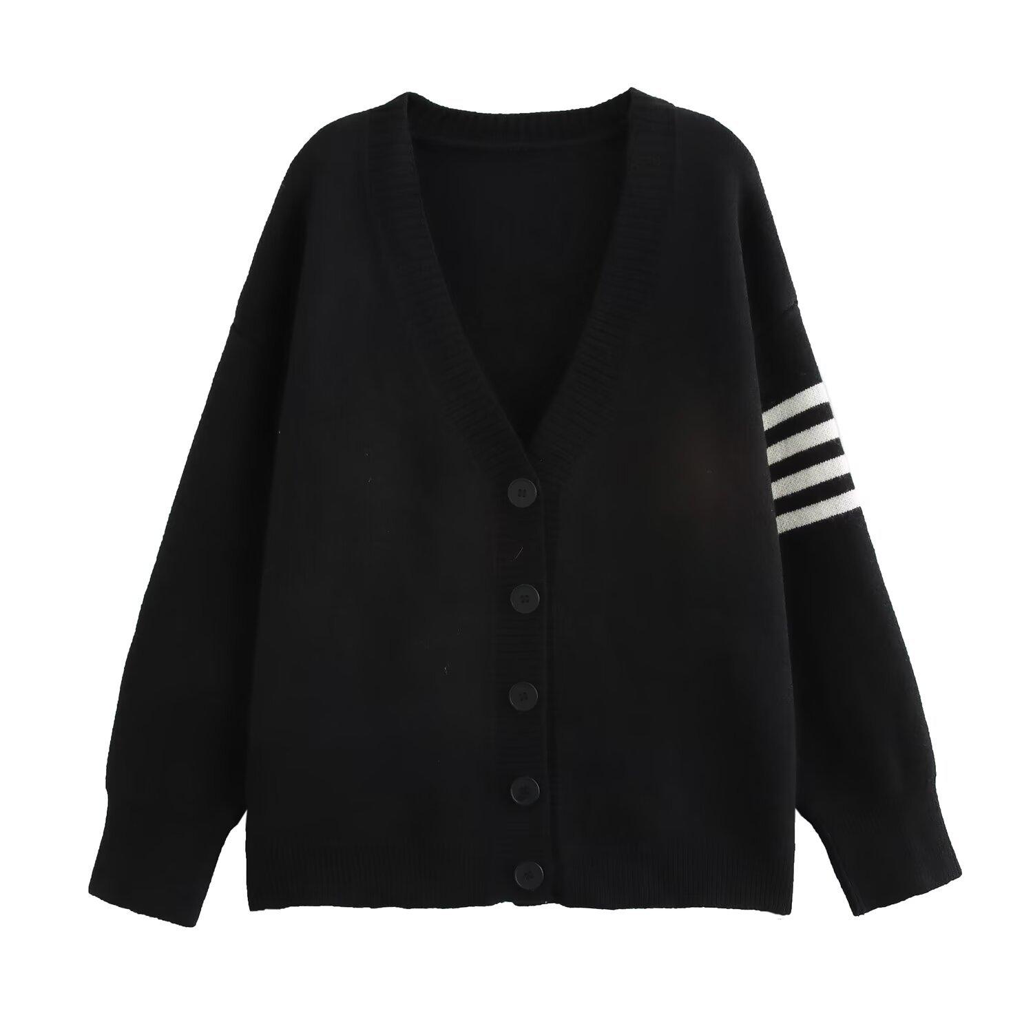 

2024 новий вільний повсякденний універсальний в’язаний светр з V-подібним вирізом і довгими рукавами 2024 one size fits all чорний