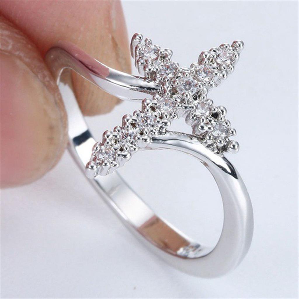 Cross Star Inlaid Zircon Ring With Box And Cloth Bag