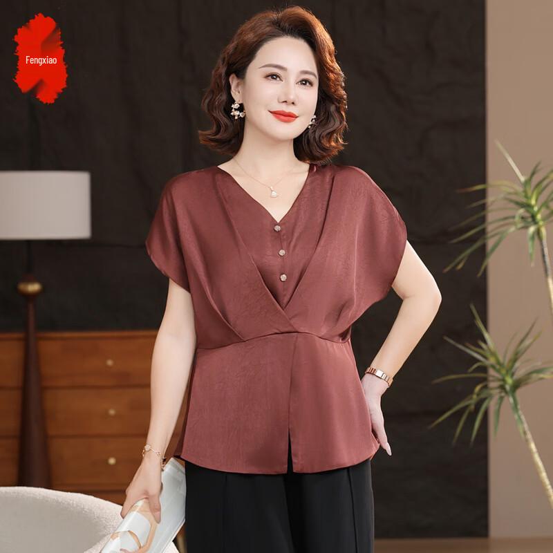 Middle-Aged Women s Ice Silk Short-Sleeved Summer Top & Outfit Set 3XL