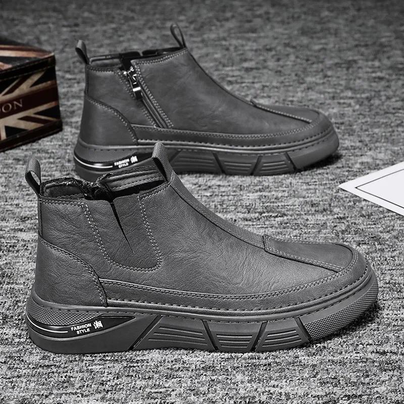Zimní Pánské Chelsea Boty Pánské Bussiness Bavlněné Boty Ležérní Tenisky Sněhule Kožené Protiskluzové Pánské Boty pro volný čas Bota Masculina