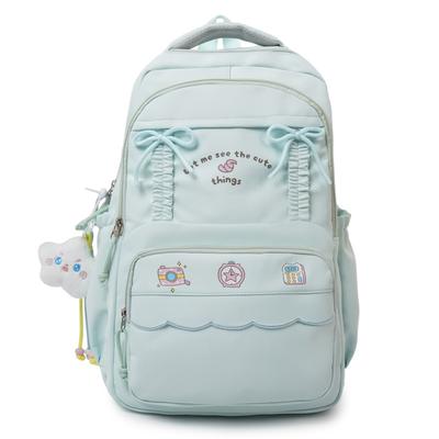 Sac à dos brodé style dessin animé pour femmes et étudiants avec détails nœud